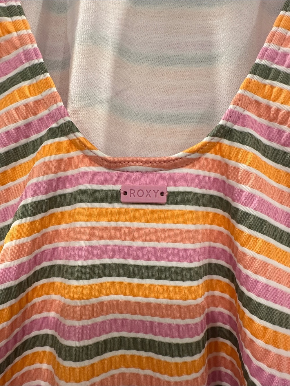 NEW Roxy Ribbed Striped One-Piece Swimsuit in Pink, Yellow & Green - Picture 3 of 3